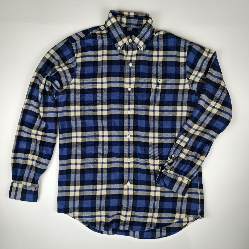 Ralph Lauren Men S Classic Fit Flannel Shirt Blue & Beige Plaid Casual